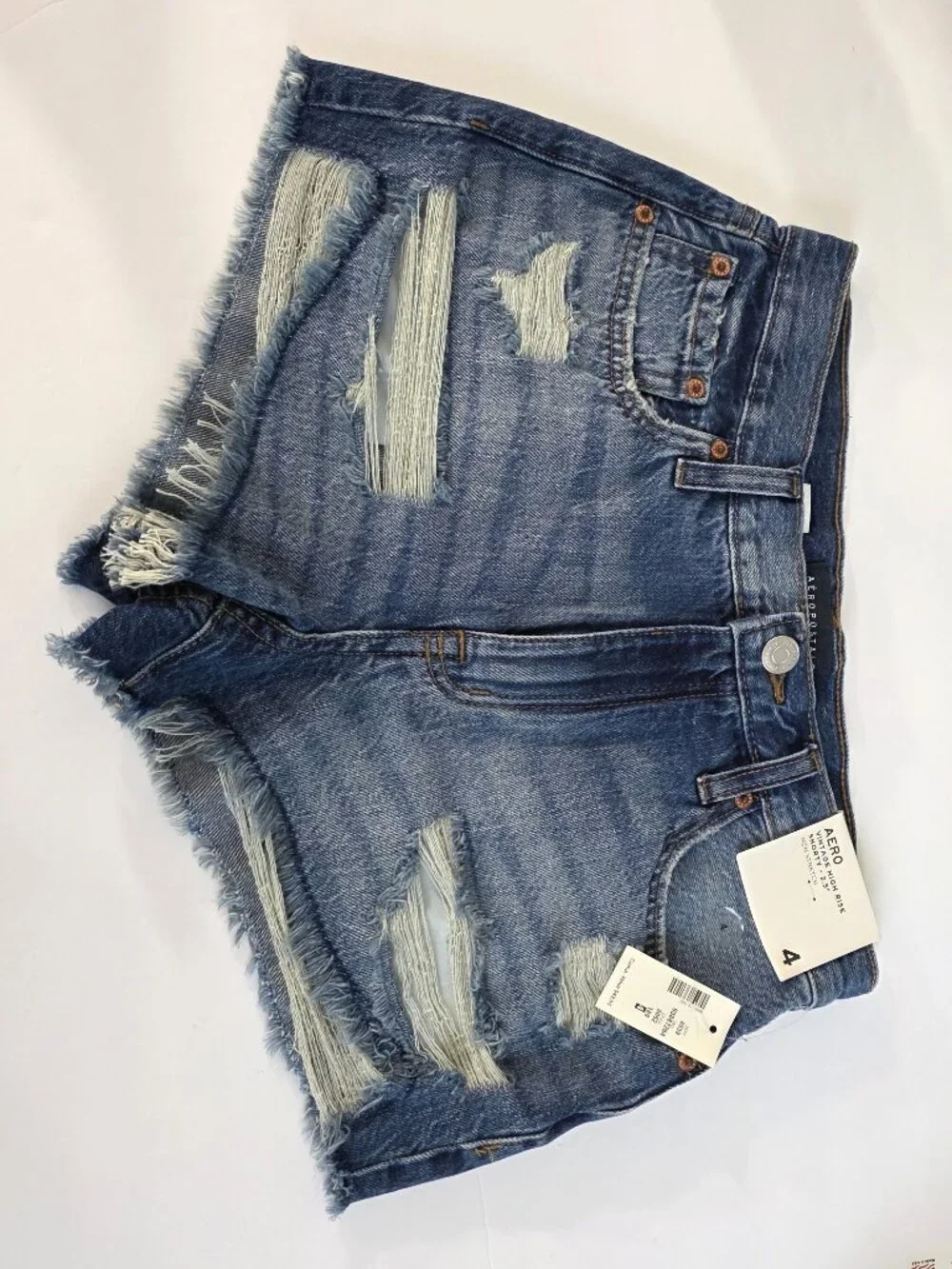 Aero High Rise Distressed Denim Shorty Shorts Size 4 NWT - Picture 7 of 8